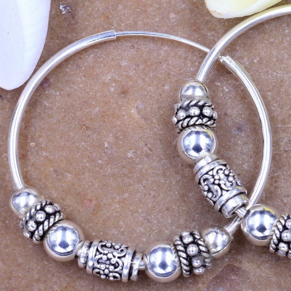 *New* Bali 925 Sterling Silver Hoop Earrings - Picture 1 of 3